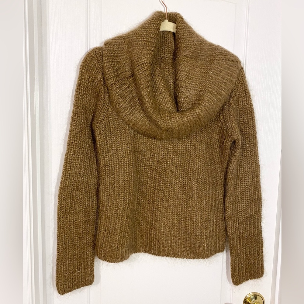 90s Ralph Lauren Fuzzy Mohair Metallic Cowl Neck Sweater Vintage Brown Sz Medium